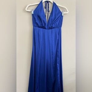 Yimeili Women's royal blue satin halter maxi dress size large new